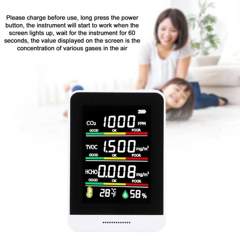 Air Quality Monitor Portable CO2 TVOC Formaldehyde Tester Humidity Detection
