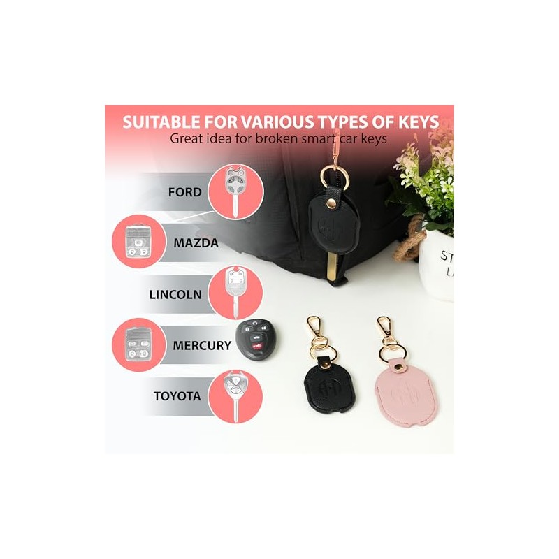 Leather Car Key Fob Cover Sleeve Protector with Keychain