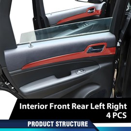 PIT66 Inner Door Handle Trim Cover Strip Red Gloss Carbon Fiber Compatible with Jeep Grand Cherokee 2011-2021 4 PCS