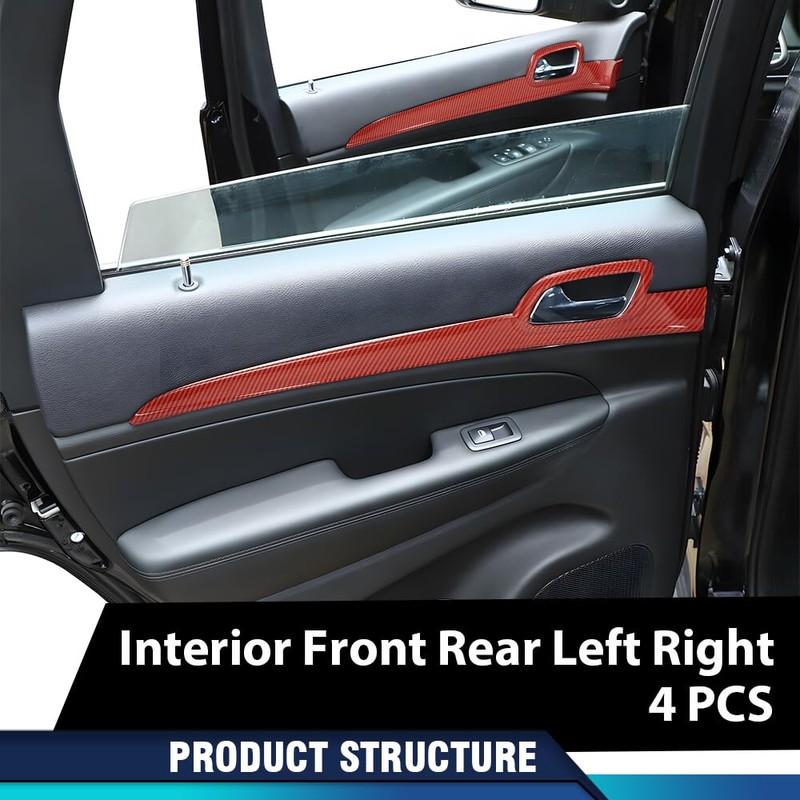 PIT66 Inner Door Handle Trim Cover Strip Red Gloss Carbon