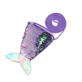 Mermaid Tail Coin Purse Sequin Crossbody Coin Wallet Bags for Kids Sequin Bling Bag Little Girls Mermaid Party Birthday Gifts (Purple)