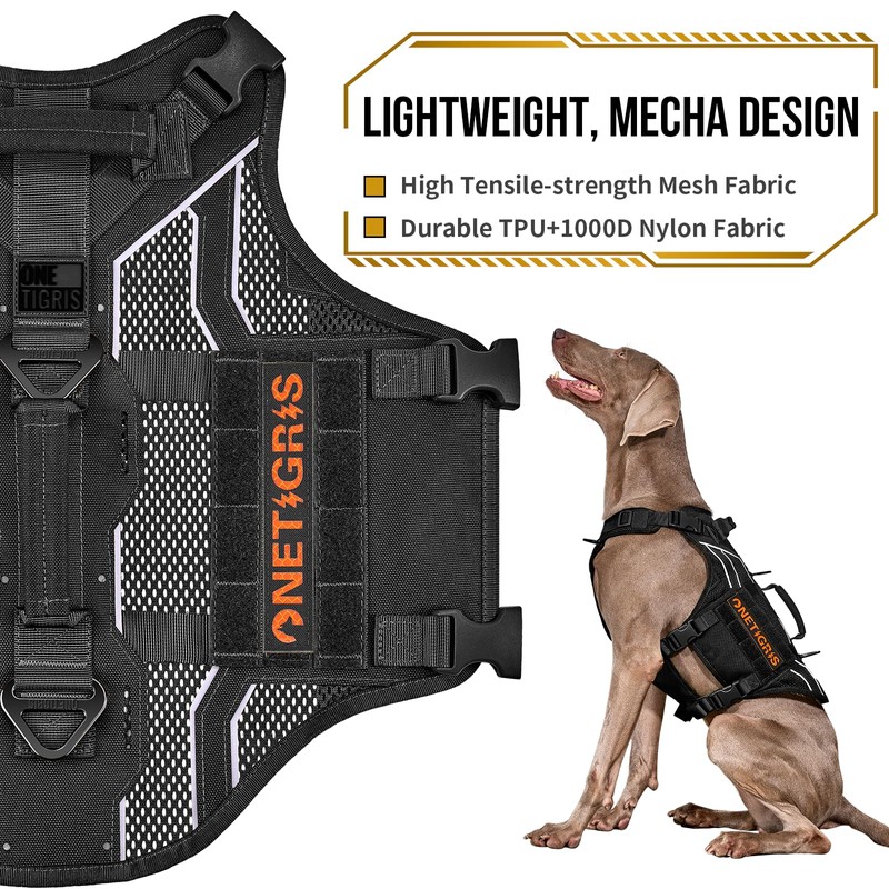 OneTigris Tactical Dog Harness for Large Dogs, Adjustable Tactical Dog