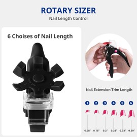 AIRSEE Adjustable Acrylic Nail Clippers with Sizer & Catcher, Nail Tip Cutter with Length Dial, Professional Stainless Steel Trimmer for Fake False Nails, Nail Extensions, Manicure Salon Home, Black