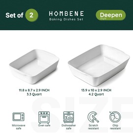HOMBENE Ceramic Baking Dish Set for 2, Casserole Dish，Ceramic Baking Pan, Bakeware for Baking, Kitchen Decor, Microwave Oven Safe (3.3QT/4.2QT)