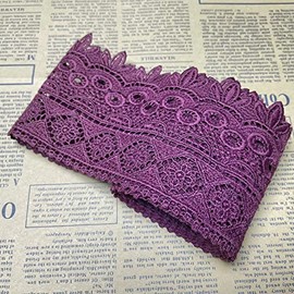 8 cm de ancho con patrón de roma de Europa con borde de encaje bordado inelástico, funda para mantel de cortina, ropa o accesorios para novia. (4 yardas en un paquete) (rojo vino)