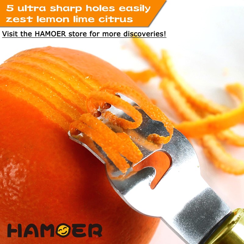 HAMOER Vegetable Citrus Lemon fruit Potato Peeler Zester Channel Knife