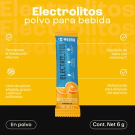 Electrolitos en Polvo Sin Azúcar, Magnesio, Potasio, Sodio, HEALLY 40 Sobres, Vitamina C, Hidratación Rápida, Sabor Naranja, Vegano, Natural