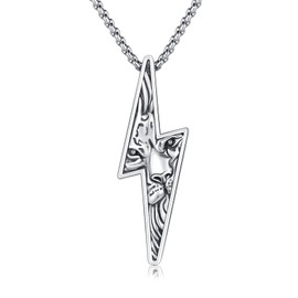 OHAYOO Lion Flash Necklace Men Women Silver 925 Lion Animal Pendant Chain Flash Jewellery Birthday Gifts for Unisex Boyfriend Father Husband Girls Women Girlfriend, Sterling Silver