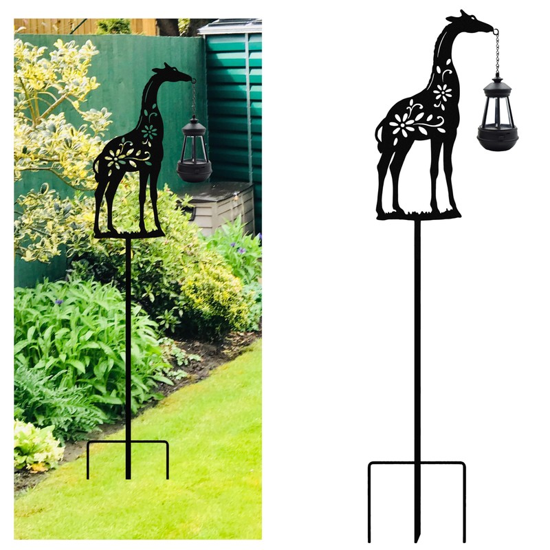 Solar Giraffe Garden Stakes Outdoor Solar Decor Metal Giraffe Holding