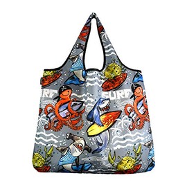 YaYbag Jumbo Size, Fashionable Reusable Shopping Bags, Reusable Grocery Bags, Reusable Produce Bags, Washable Reusable Bags, Foldable Reusable Bags, 55 lbs Heavy Duty, Sea Surfing
