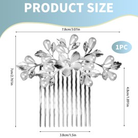 Bride Wedding Hair Combs with Pearls, Elegant Bridal Silver Wedding Hair Accessories Leaf Flower Design Headpiece for Women Brides Bridesmaids Pearl Silver Comb for Special Occasions