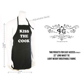 Funny Guy Mugs Kiss The Cook Adjustable Apron with Pockets - Funny Apron For Men & Women - Perfect for Kitchen BBQ Grilling Barbecue Cooking Baking