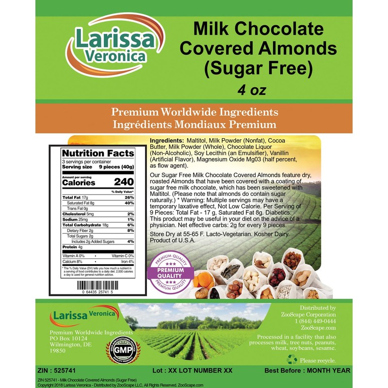 Milk Chocolate Covered Almonds (Sugar Free) (4 oz, ZIN: 525741)