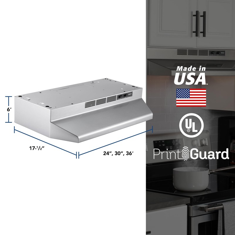 Broan-NuTone 4124SF 24-Inch Fingerprint Resistant Ductless Under-Cabinet Range Hood, 24",