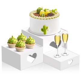 PPH-Sisy 3 PCS Buffet Risers Display Stands, Food Risers with Love Design, Acrylic Risers for Display for Food, White Dessert Table Display Set for Party, Acrylic Cube Storage Boxes Size (6", 7", 8")