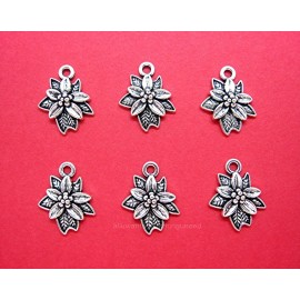 Unbranded 6 pcs ANT SILVERTONE SMALL Christmas POINSETTIA Charms Pendants Earrings Crafts