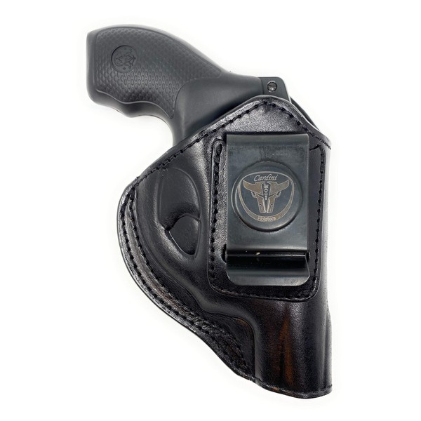 Cardini Leather USA - Right Handed Black Ultra Soft Leather IWB Holster CCW with Clip - for S&W Bodyguard 38 Special,M&P 340, Taurus 85 - and Other Snub Nose Revolvers