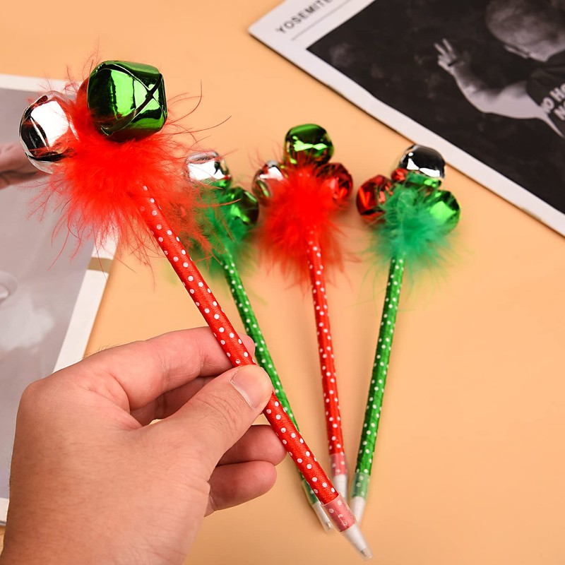MFUOE 6 Pieces Christmas Pen Christmas Jingle Bell Ballpoint Pen