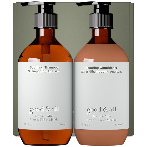 Good&All Tea Tree Shampoo and Conditioner Set for Dry Itchy Scalp with Peppermint - Sodium Lauryl Sulfate/Sulphate, Silicone, Paraben, Fragrance Free - 13.5 fl oz