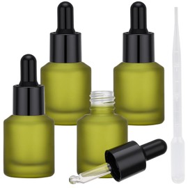 Segbeauty 0.5oz Frosted Glass Dropper Bottles for Oils, 15ml Eye Dropper Bottle Refillable, 4pcs Green Essential Oil Bottles Empty, Liquid Travel Containers for Toiletries, Mini Travel Face Oil Bottle