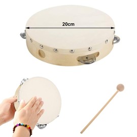 Wooden Hand Drums, Wooden Tambourine, Single Row Hand Drum, Children's Tambourine Set, Handheld Tambourine, Percussion Hand Drums for Children, with 1 Beater for Children, Party, School and Early