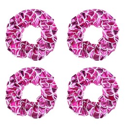 4 Pack Shiny Cheer Mermaid Hair Scrunchies Scale Face Hair Ties Hair Eleastic Bands Dance Scrunchy Hair Ties Ropes Ponytail Holders Wrist Cloth Bands for Girls School,Dance,Stage (Rose Red)