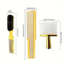 Professional Hair Styling Brush & Comb Set, 3 Counts/set Gold Plating Hair Styling Comb, Multifunctional Hair Brush for Salon & Barber Shop