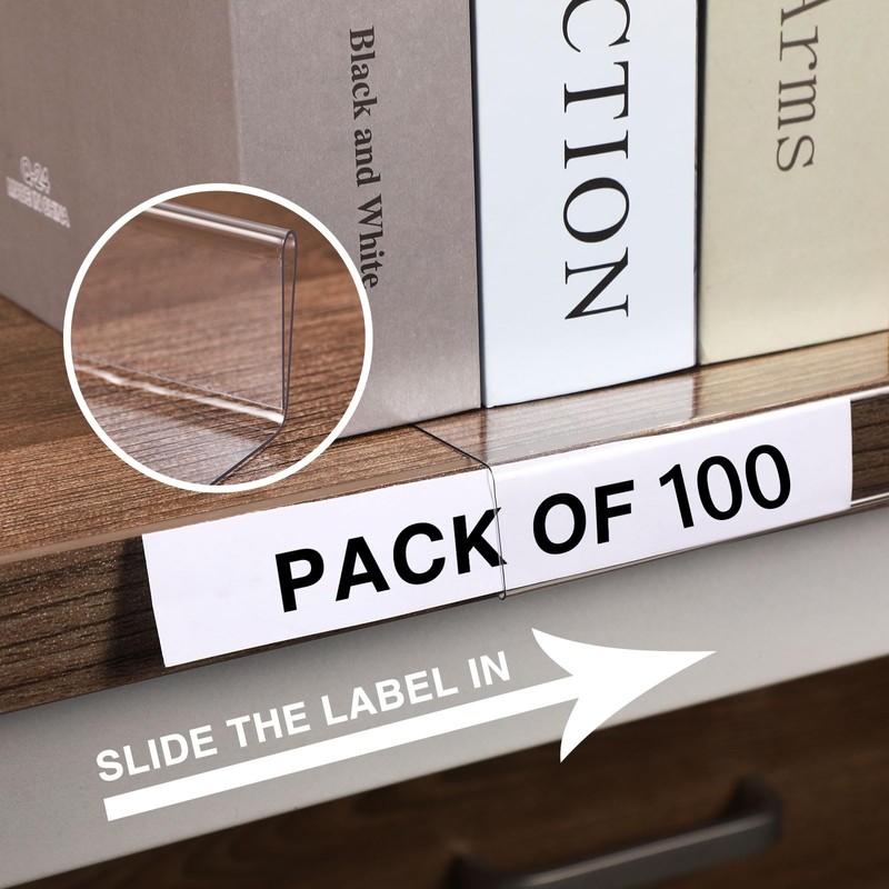Containlol 100 Pieces Moveable Shelf Label Holders Clear Shelf Moveable