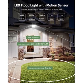 Aigostar Security Lights Outdoor Motion Sensor, 50W PIR Sensor Security Light 4300 Lumens, Black Flood Light, Super Bright Flood Lights Outdoor, IP65 Waterproof Floodlight for Backyard, Garden, Patio