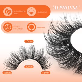 False Eyelashes Wispy Cat Eye Lashes Pack 18mm Fluffy Strip Eyelash Reusable Cateye Lashes by ALPHONSE