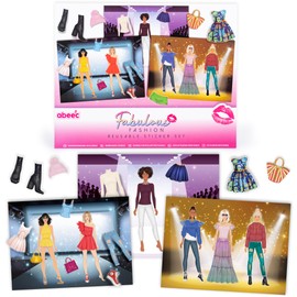 abeec Fashion Reusable Sticker Set | 4 Reusable Sticker Sheets | 3 Fashion-Themed Sticker Scenes | Dress-Up Sticker Kit | Creative Play for Girls | Portable Activity Set