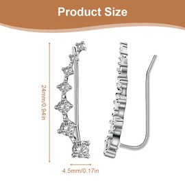 QJIBOVM 1 pair of ear clips Curved cubic zirconia earrings S925 sterling silver ear clips Hypoallergenic ear clips