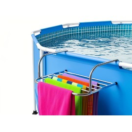 NLFDBFSH Foldable Pool Towel Rack Outdoor-10 Levels of Width Adjustment for Above Ground Pool, No Assembly 23 lb Capacity Stainless Steel Pool Towel Rack