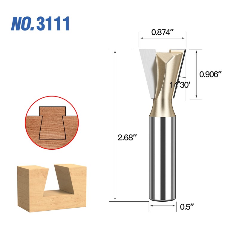 HUHAO Dovetail Router Bit 7/8-Inch 14.5 Degree, with 1/2-Inch Heavy-Duty