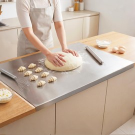 Stainless Steel Cutting Board with Lip,Extra Large 31.5" L X 22.8" W,304 Food Grade Single Stainless Steel Cutting Board Food Prep for Kitchen,Countertop,with Rolling Pin, Non-Slip Mat