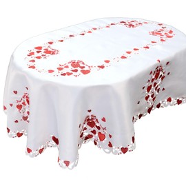Grelucgo Embroidered Tablecloth for February 14th Valentine's Day (Oval 57x84 inches)