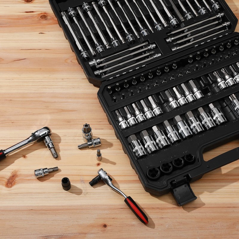 Mayouko 107-Piece Bit Socket Set, 1/4", 3/8" and 1/2" Drive,