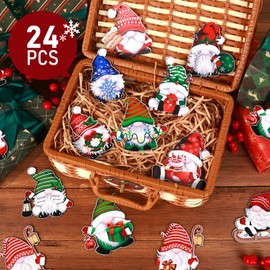 24 Pcs Christmas Gnome Wooden Ornaments Wood Hanging Christmas Tree Decorations for Xmas Party Supplies (Xmas-D)