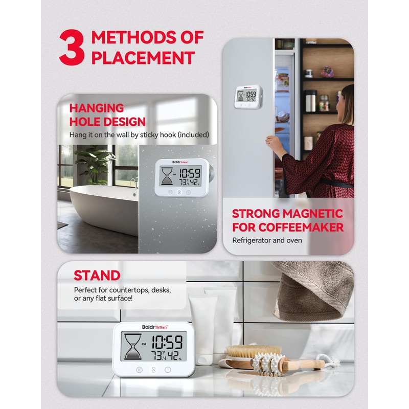 Baldrtherm Shower Clock, Works as a Countdown Timer, Real-time Clock,