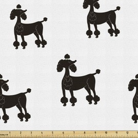 Lunarable Perros Tela por Metro, Silueta del Perrito del Caniche, Decorativa para Tapicería y Textiles del Hogar, 2 yardas, Blanco Negro