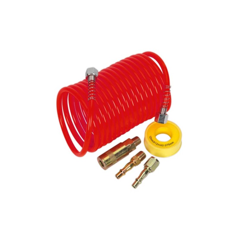 Air Hose Kit 5m x 5mm PU Coiled with Connectors