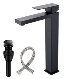 Bathroom Sink Faucet, Matte Black Tall Vessel Sink Faucet, Single Hole Tall Bathroom Faucet Lavatory Vanity Sink Faucet with Pop-up Drain,BF012B