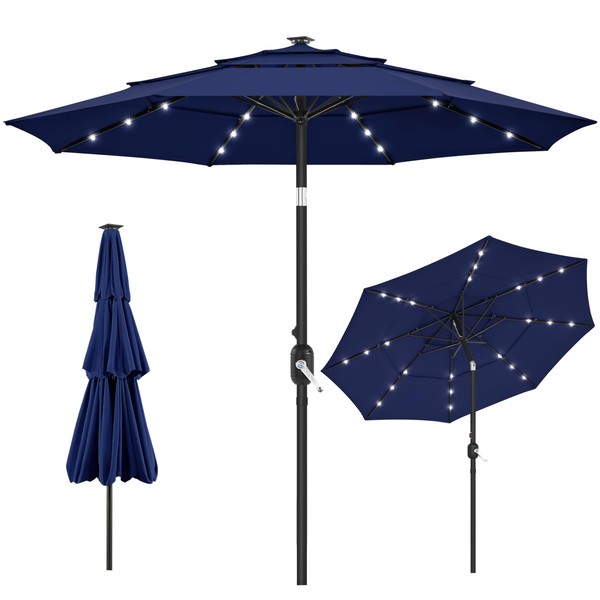 Yaheetech 10ft 3-Tier Vented Solar Patio Umbrella, Table Outdoor Market