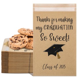 Kolldenn 150 Pcs 5 x 7.1 Inches Graduation Candy Cookie Gift Bags Self-adhesive Buffet Treat Bags Congrats Grad Kraft Paper Bags Treat Gift Bags for Graduation Party Decoration Supplies