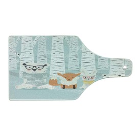 Ambesonne Woodsy Cutting Board, Snowy Winter Theme in the Wild Nerdy Animals in Scarfs Merry Christmas, Decorative Tempered Glass Cutting and Serving Board, Wine Bottle Shape, Pale Seafoam Multicolor