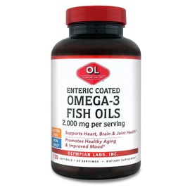 Olympian Labs Enteric Coated Omega 3 Fish Oils, 2000 mg per serving/ 60 servings, 120 Softgels