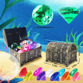 EGKamh Acrylic Diving Gems Treasure Chest Pool Toy: 17 Pcs Big Size Colorful for Swimming Training Gift Toy, Kids Archaeology Adventure Game, Birthday Gift 40mm
