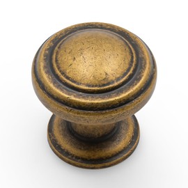 Amerdeco 10 Pack Antique Brass Cabinet Knobs Single Hole Cabinet Pulls 1 Inch Drawer Knobs for Bathroom Cabinets ZH0086