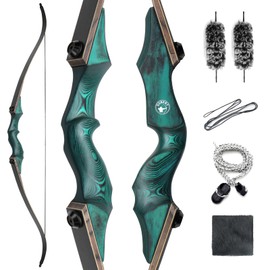 oubert 60 Inch 20-60 Lbs Recurve Bow Set Right Hand Archery Hunting Bow Wooden Riser Takedown Bow with Stringer Tool for Adults Outdoor Target Practice (40LBS)