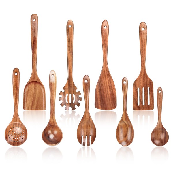 Woodique Wooden Kitchen Utensil Set, Wooden Spoons for Cooking, Natural